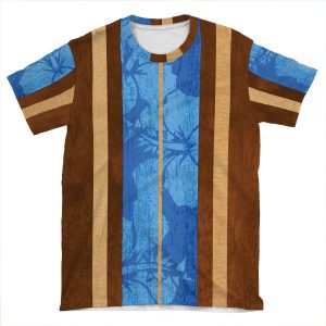 Haleiwa Hawaiian Faux Koa Wood Surfboard - Ocean Blue AOP T-shirt Tee