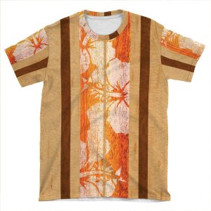 Haleiwa Hawaiian Faux Maple Wood Surfboard - Orange AOP T-shirt Tee