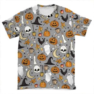 Halloween Pattern In Graveyard Gray AOP T-shirt Tee