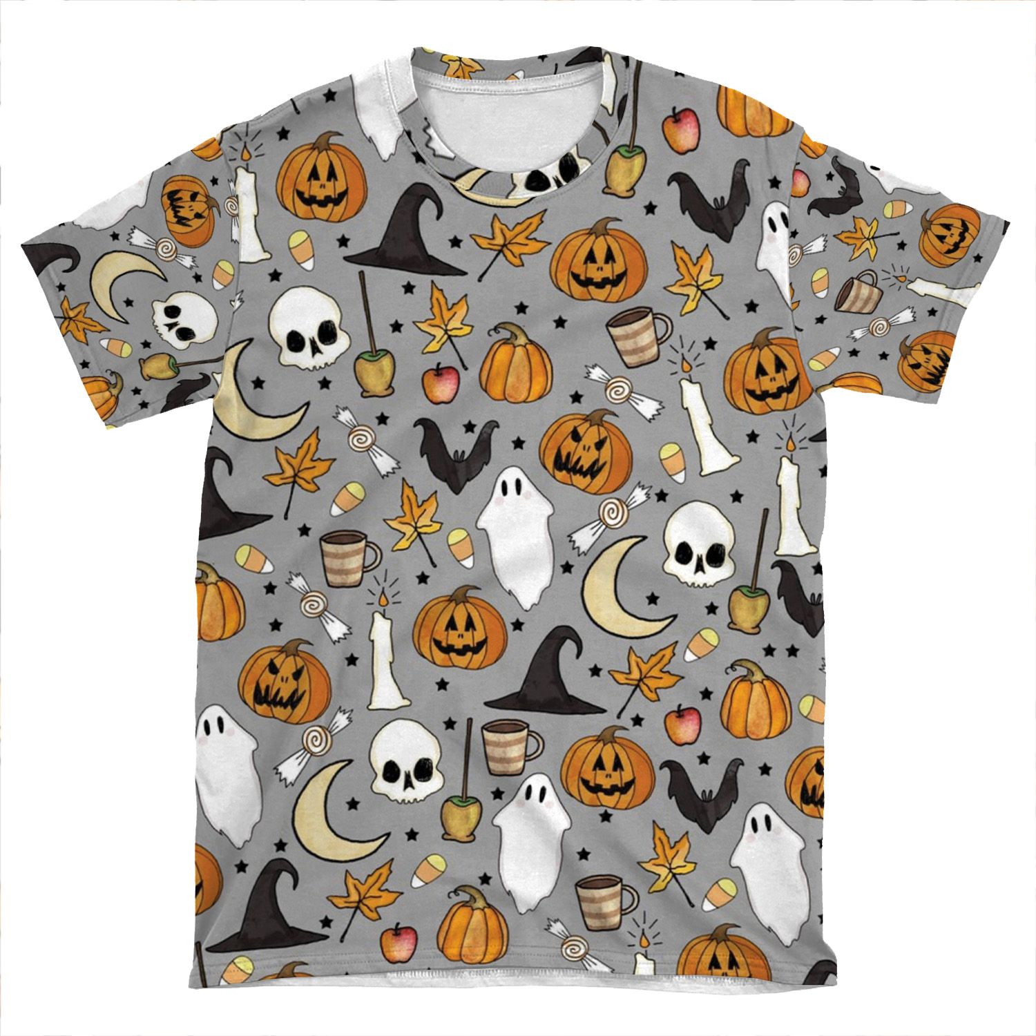 Halloween Pattern In Graveyard Gray AOP T-shirt Tee