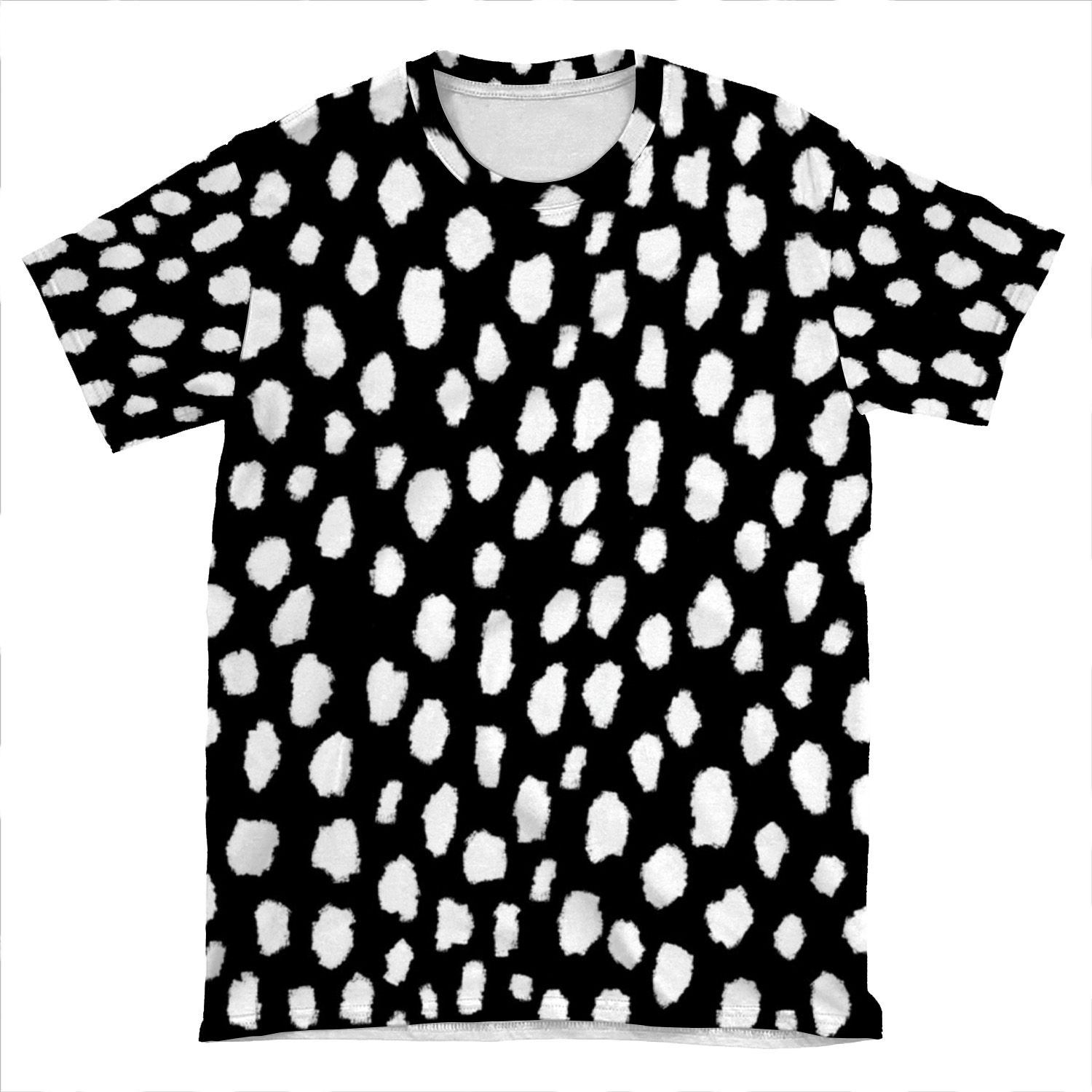 Handmade Polka Dot Brush Strokes (Black And White Reverse Dalmatian) AOP T-shirt Tee