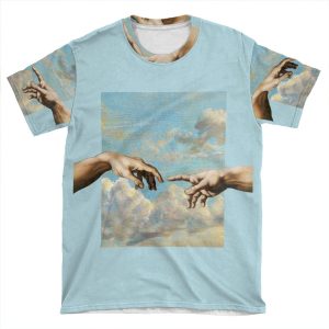 Hands Michelangelo Art Aesthetic Blue Painting AOP T-shirt Tee