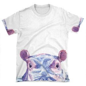 Happy Hippo Watercolor Painting AOP T-shirt Tee
