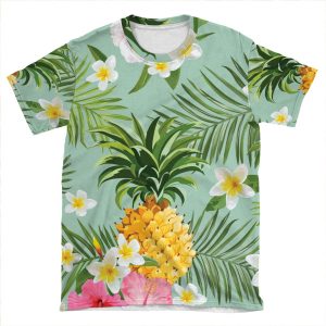 Hawaiian Pineapple And Tropical Flowers AOP T-shirt Tee