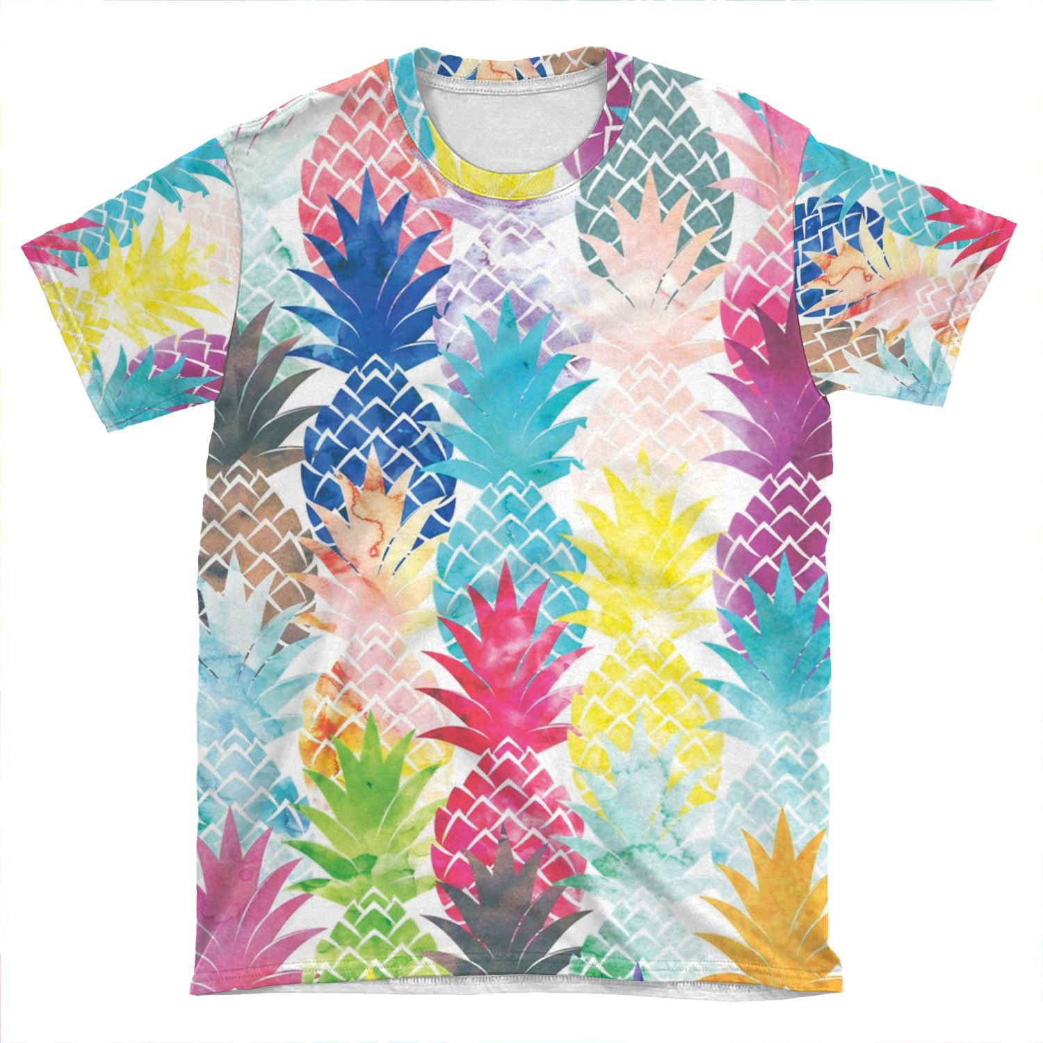 Hawaiian Pineapple Pattern Tropical Watercolor AOP T-shirt Tee