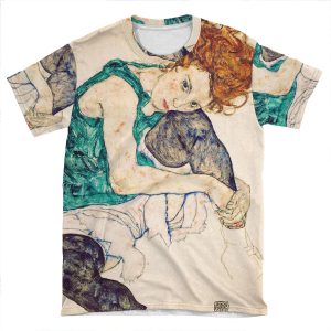 Hd Seated Woman With Legs Drawn Up , By Egon Schiele - High Definition AOP T-shirt Tee