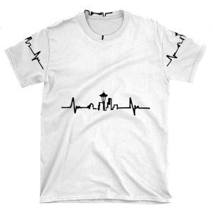Heart Beat And Seattle Skyline AOP T-shirt Tee