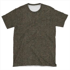 Herringbone Wool Tweed Fabric AOP T-shirt Tee