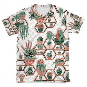 Hexagon Geometric Pattern, 2020, Cacti Garden, Cacti And Succulent Garden AOP T-shirt Tee