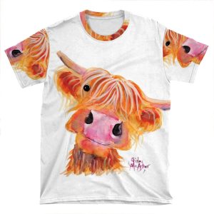 Highland Cow 'Nessie' From Original Painting By Shirley Macarthur AOP T-shirt Tee