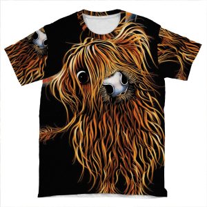 Highland Cow Print Scottish ' Coooweee ' By Shirley Macarthur AOP T-shirt Tee