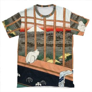 Hiroshige Asakusa Ricefields And Torinomachi Festival AOP T-shirt Tee