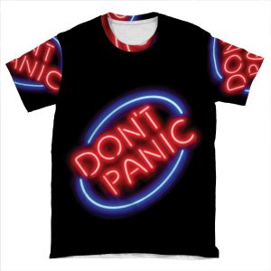 Hitchhiker's Guide - 'Don't Panic' Neon Sign AOP T-shirt Tee