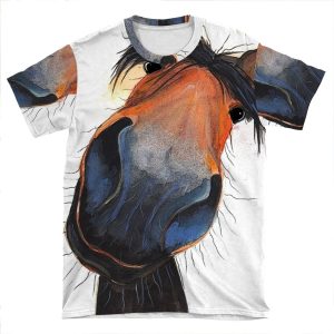 Horse Print 'Happy Dave' By Shirley Macarthur AOP T-shirt Tee