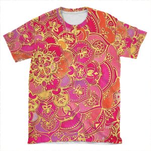 Hot Pink And Gold Baroque Floral Pattern AOP T-shirt Tee