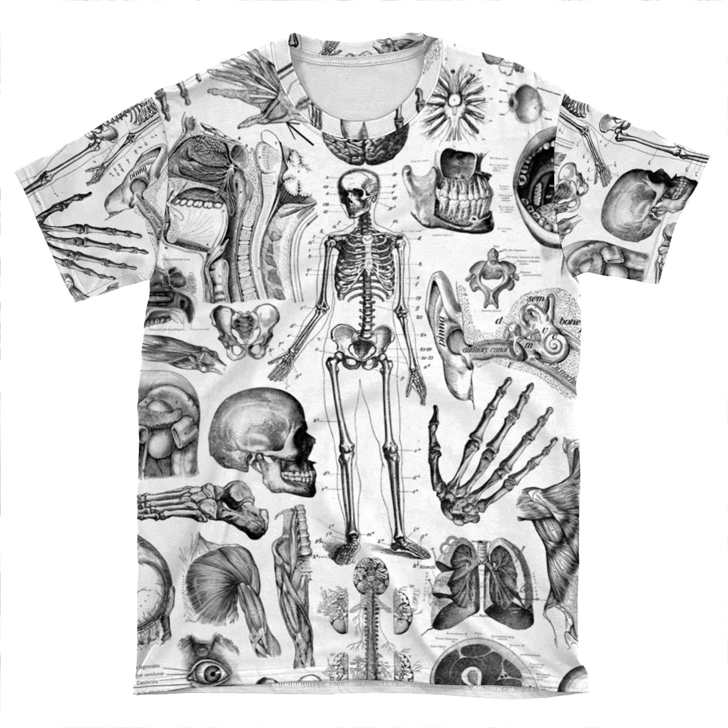 Human Anatomy White Print AOP T-shirt Tee