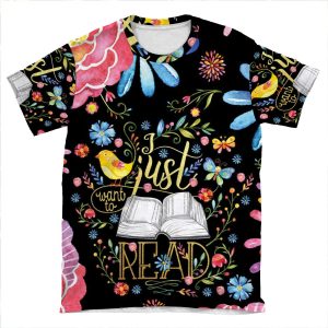 I Just Want To Read - Black Floral AOP T-shirt Tee