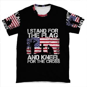 I Stand For The Flag And Kneel For The Cross American Flag AOP T-shirt Tee