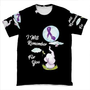 I Will Remember For You Alzheimer's Awareness Elephant Gift AOP T-shirt Tee