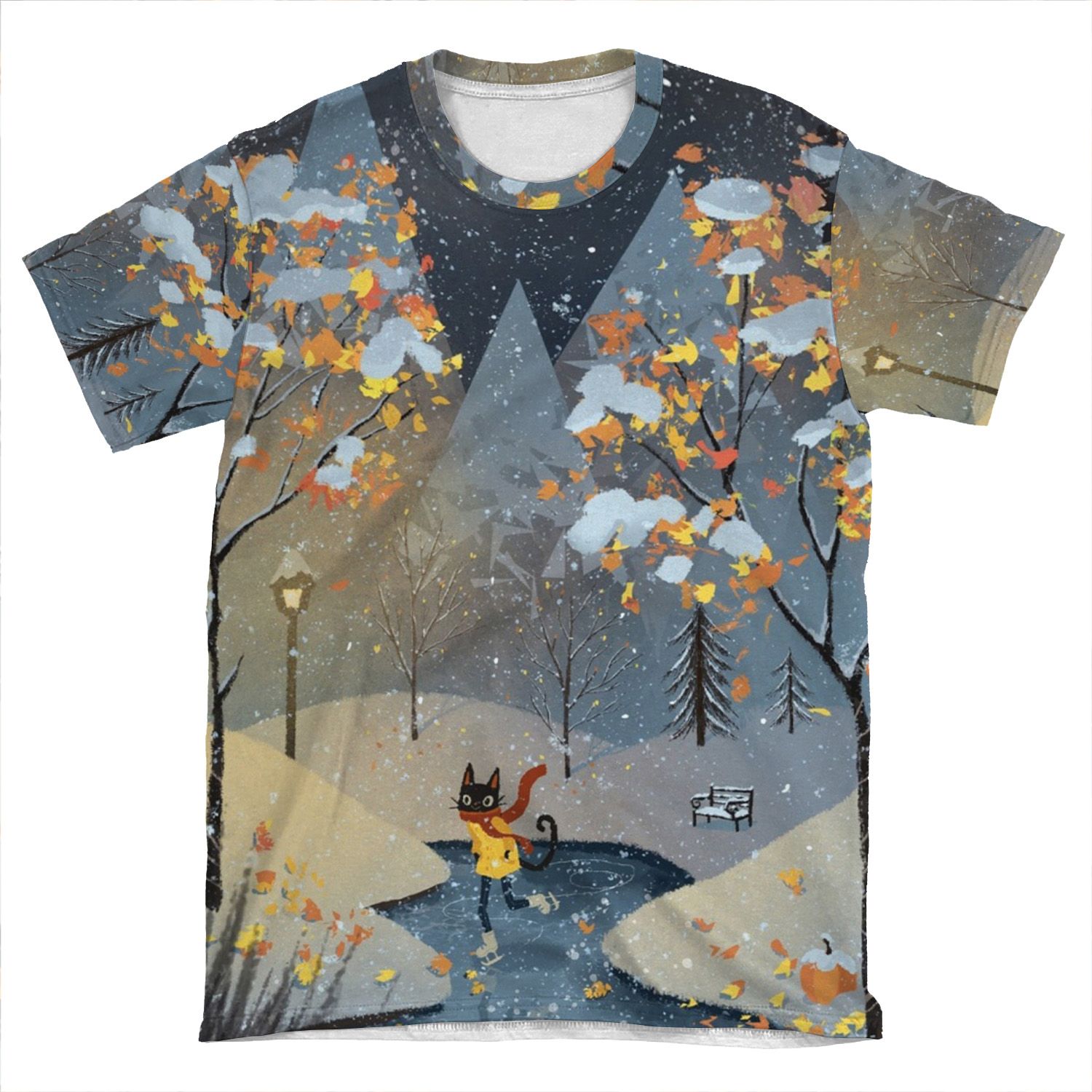 Ice Skating Cat AOP T-shirt Tee