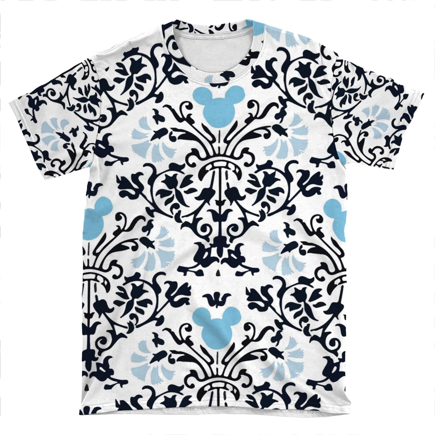 Indigo Hidden Character Pattern AOP T-shirt Tee