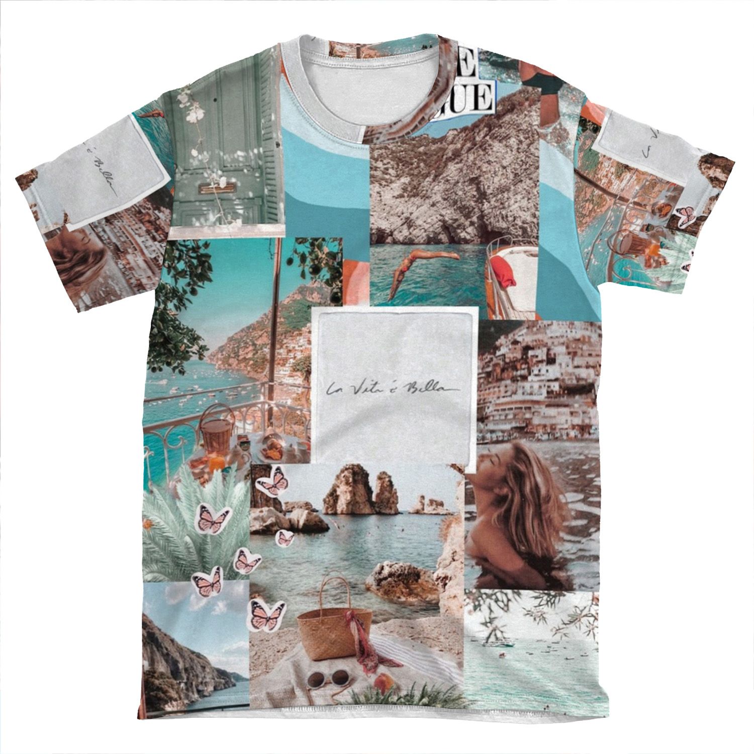 Italian Dreams Mediterranean Vogue Collage AOP T-shirt Tee