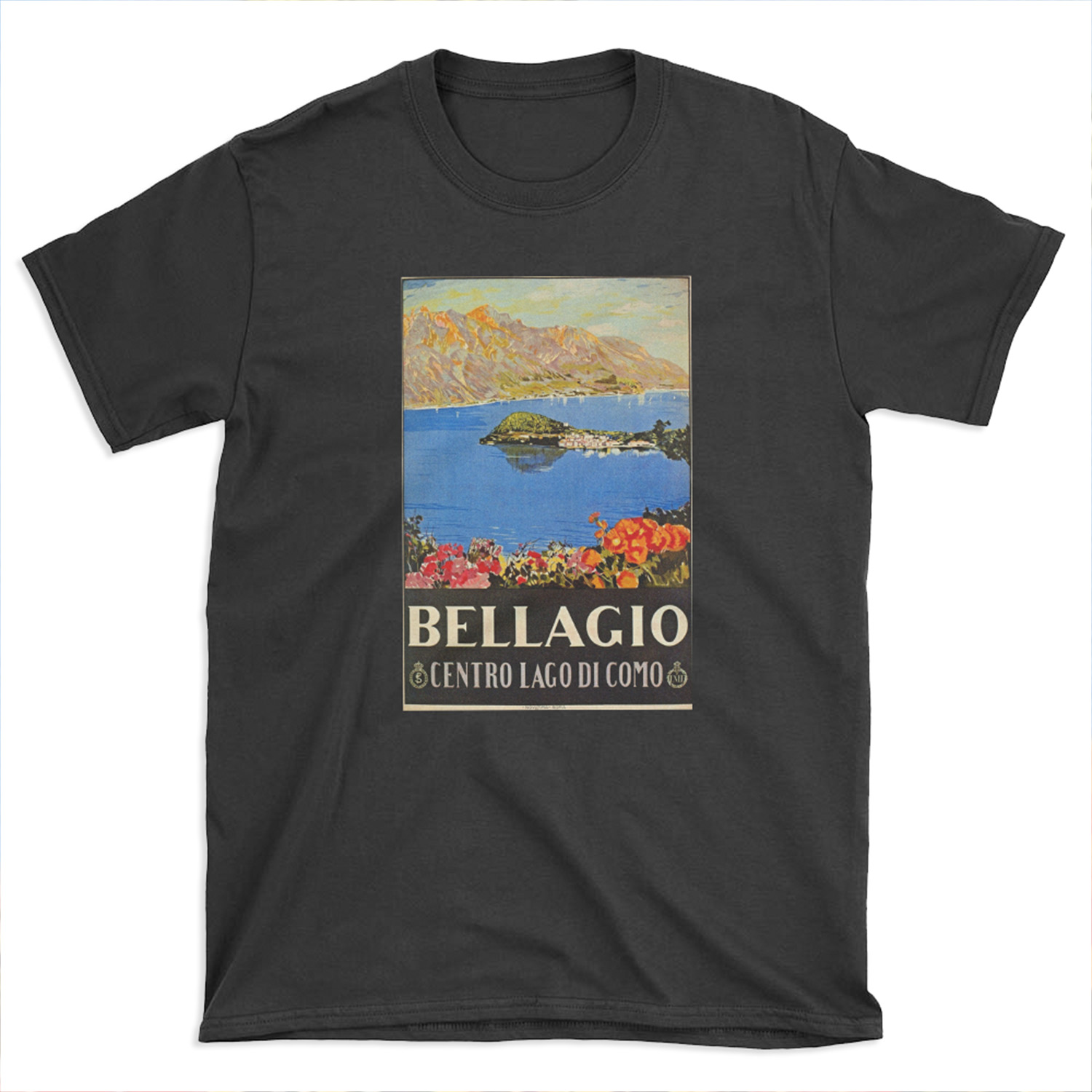 Italy Bellagio Lake Como vintage Italian travel advert T-shirt Tee