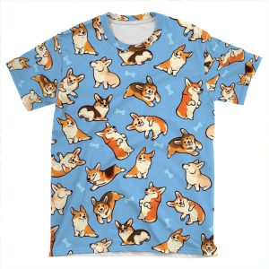 Jolly Corgis In Blue AOP T-shirt Tee