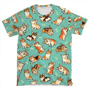 Jolly Corgis In Green AOP T-shirt Tee
