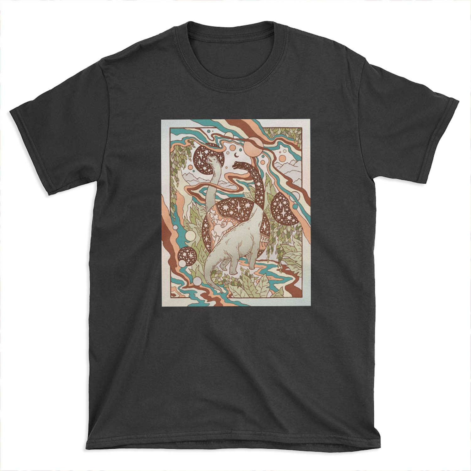 Jurassic Portal | Retro Rainbow Palette | Dinosaur Science Fiction Art T-shirt Tee