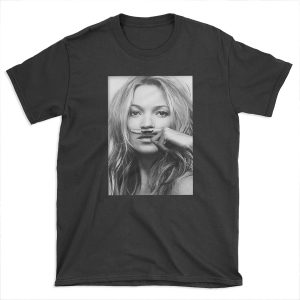 Kate Moss, Mustache, Black and White Photograph T-shirt Tee