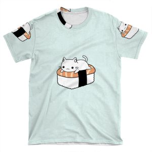 Kawaii Cute Sushi Cat Pattern AOP T-shirt Tee
