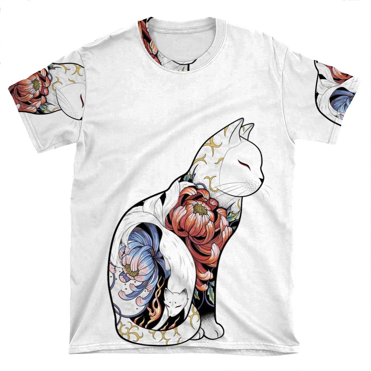 Kitsune Cat Tattoo AOP T-shirt Tee