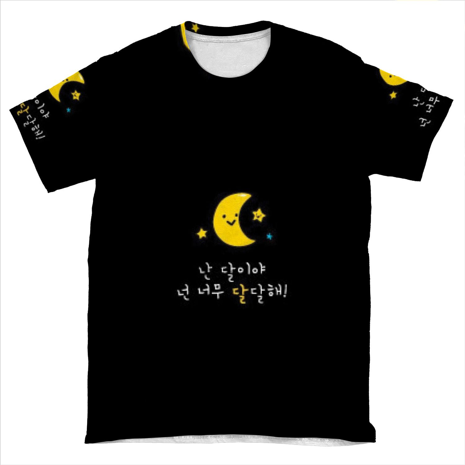 Korean Cute Black-Yellow Moon AOP T-shirt Tee