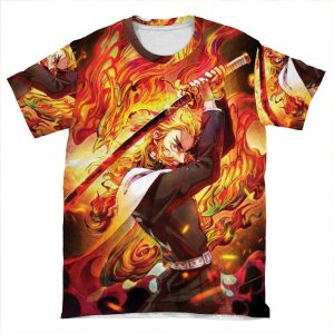 Kyojuro Rengoku - Demon Slayer Kimetsu No Yaiba The Flame Kyojuro Rengoku Pillar AOP T-shirt Tee