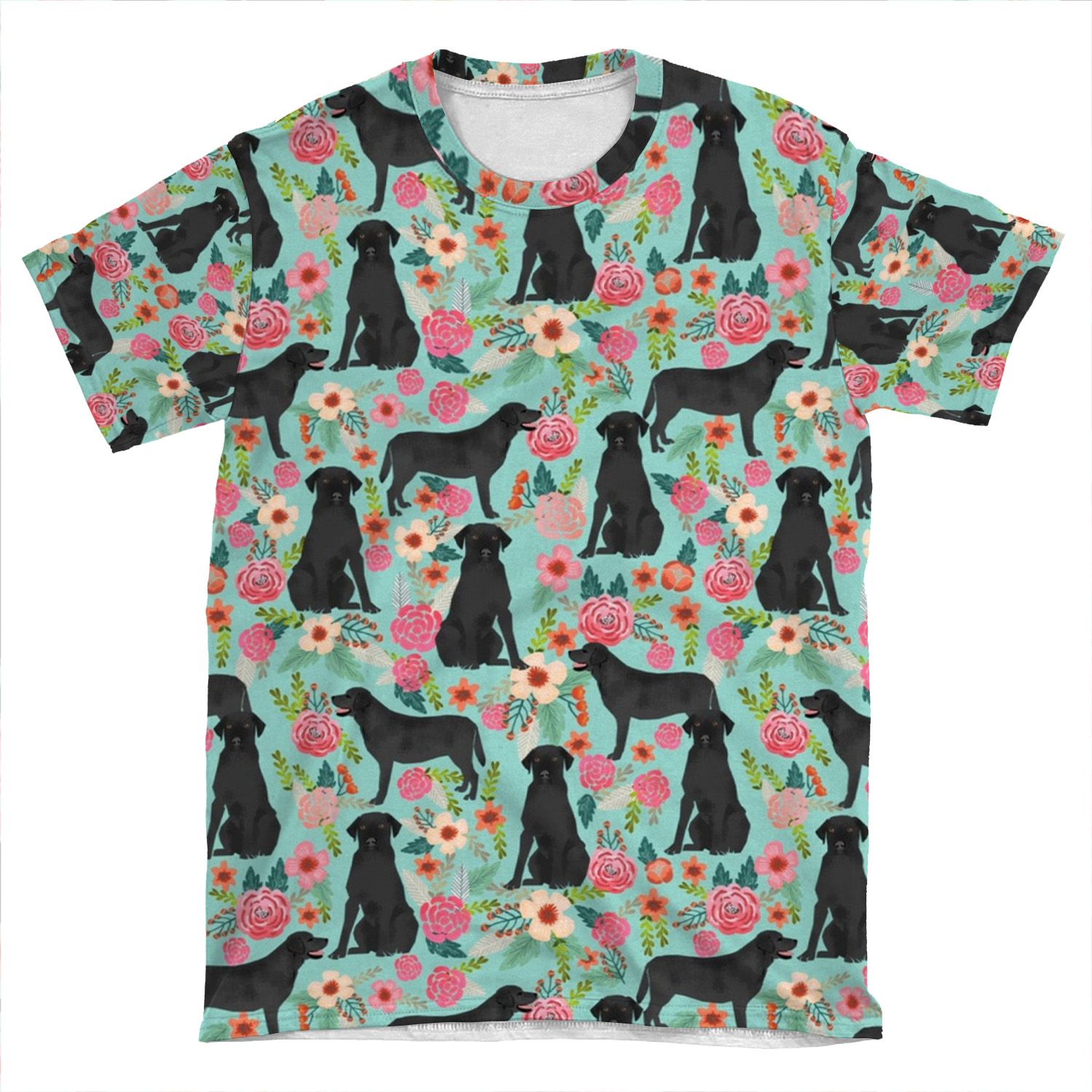 Labrador Retriever Black Lab Floral Dog Breed Florals Must Have Gifts Dog Lovers AOP T-shirt Tee