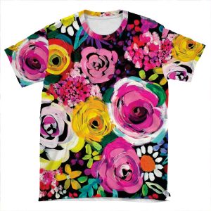 Les Fleurs Vibrant Floral Painting Print AOP T-shirt Tee