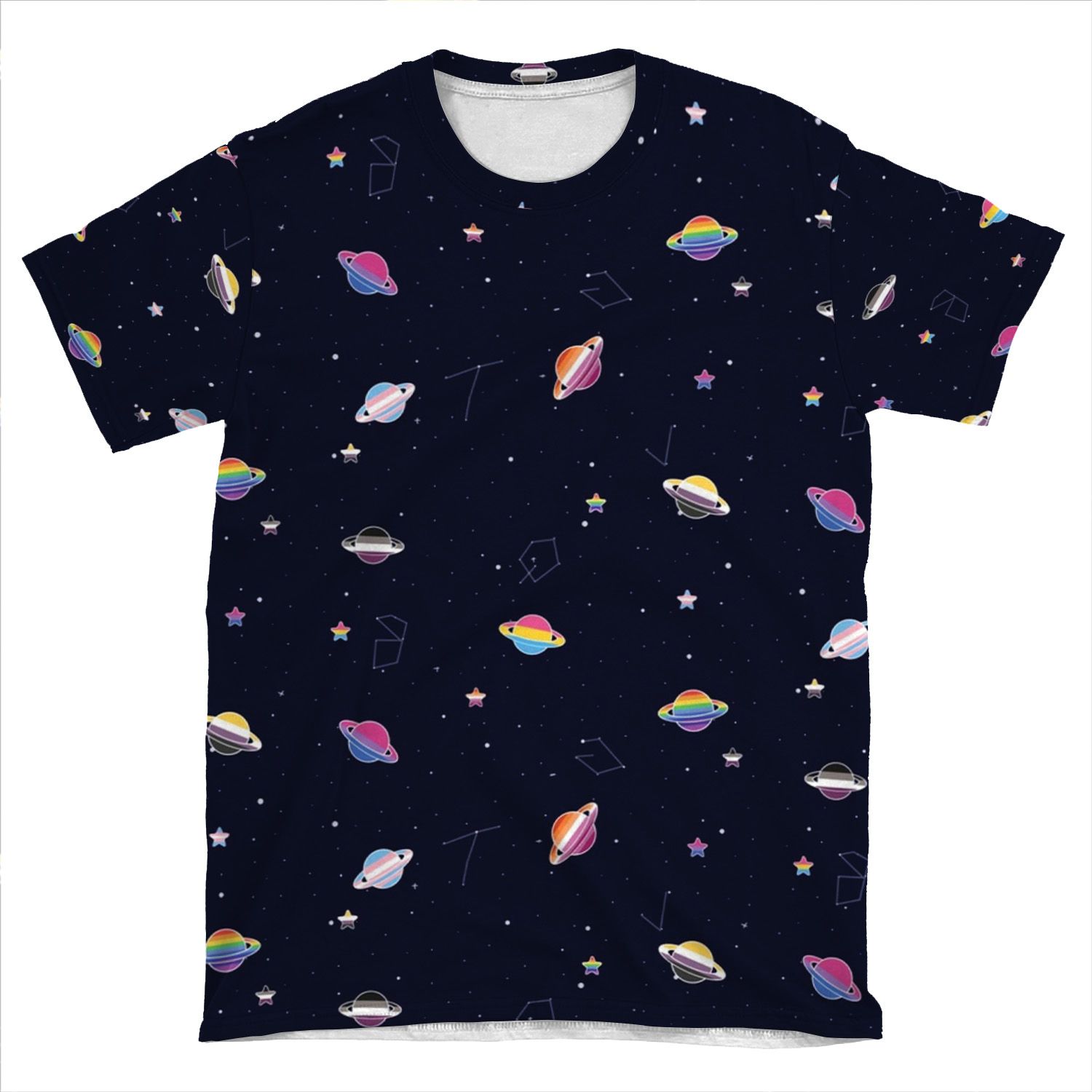 Lgbtq Pride Planets & Stars In Space Pattern AOP T-shirt Tee