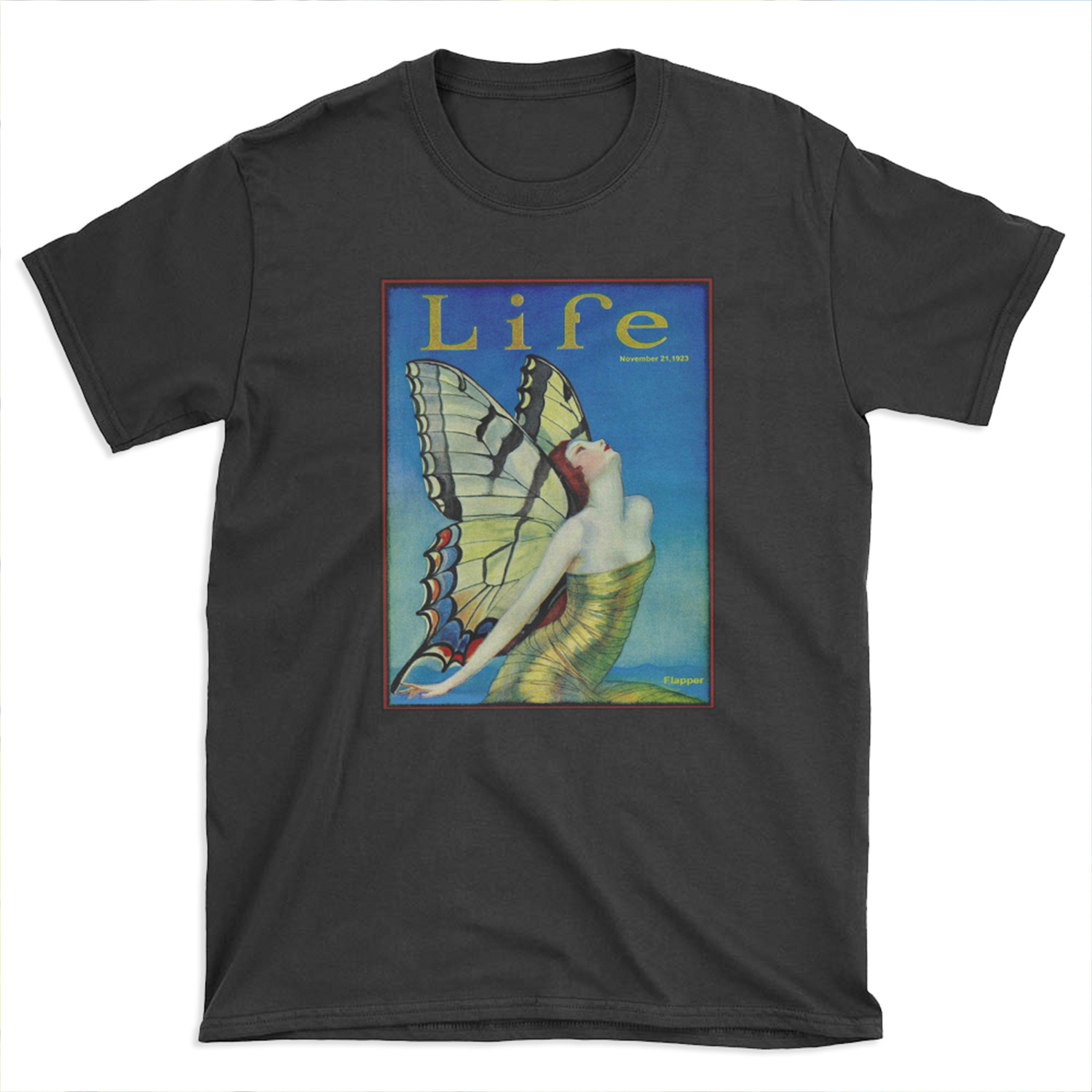 LIFE : Vintage 1923 Flapper Butterfly Print T-shirt Tee