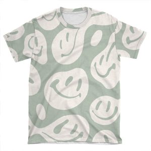 Liquid Smiley Sage Green AOP T-shirt Tee