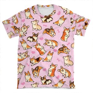 Lovey Corgis In Pink AOP T-shirt Tee