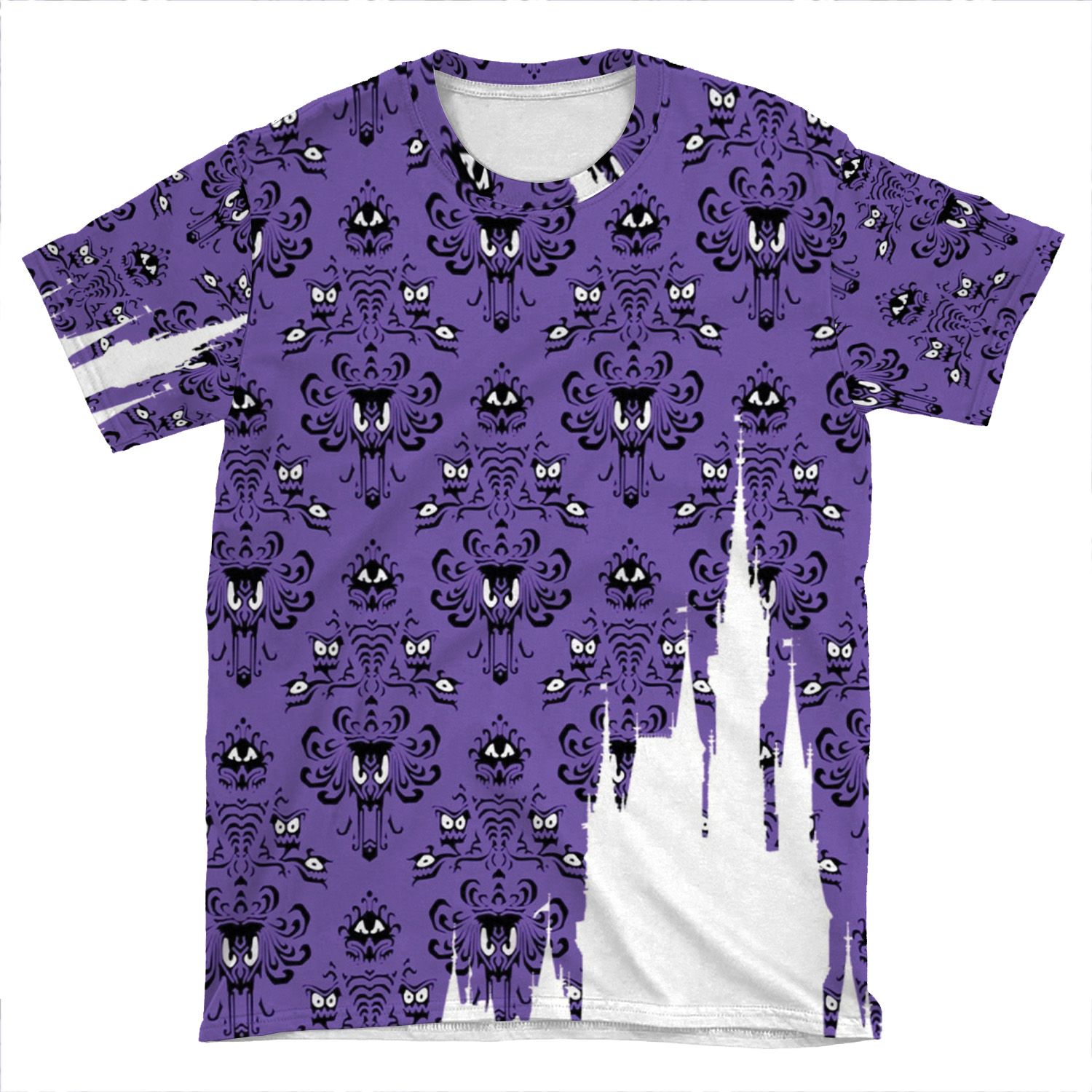 Magic Castle Silhouette Haunted Mansion Wallpaper AOP T-shirt Tee