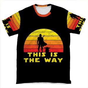 Mando Retro This Is The Way And The Baby Vintage AOP T-shirt Tee