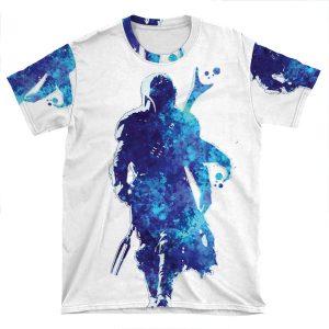 Mando Silhouette Blue Paint Spatter AOP T-shirt Tee
