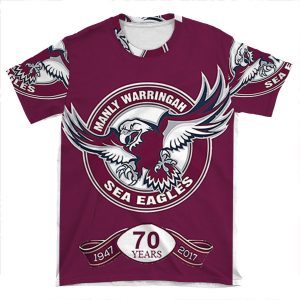 Manly Sea Eagles Logo - 70 Years AOP T-shirt Tee