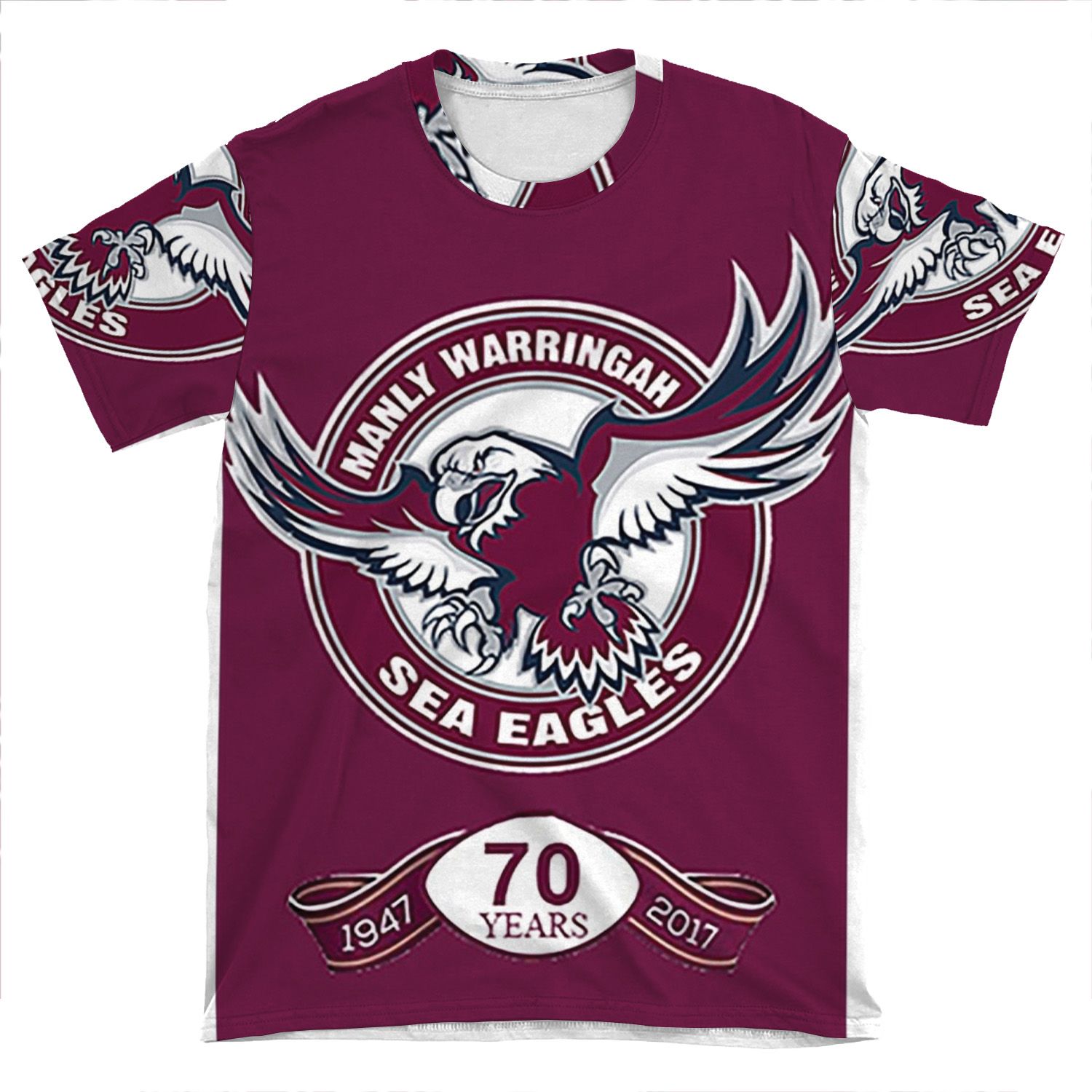 Manly Sea Eagles Logo - 70 Years AOP T-shirt Tee