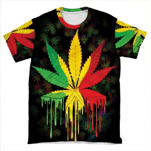 Marijuana Leaf Rasta Colors Dripping Paint AOP T-shirt Tee