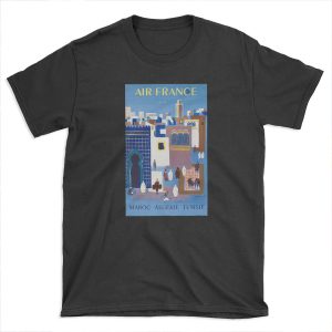 Maroc Algerie Tunise - 1960s Vintage Air France Travel T-shirt Tee