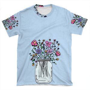 Mason Jar With Flowers AOP T-shirt Tee