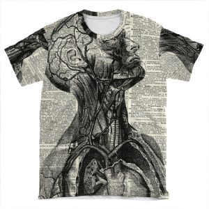 Medical Human Anatomy Illustration Over Old Book Page AOP T-shirt Tee